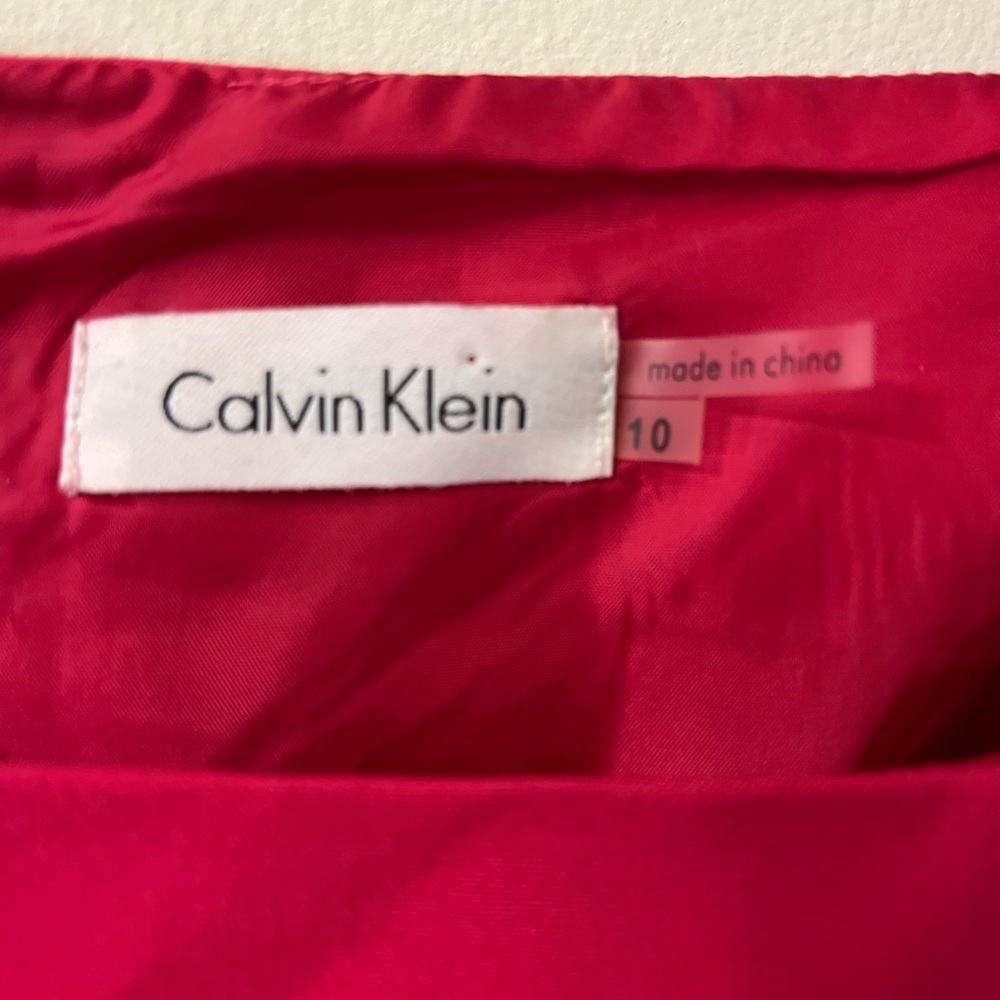 Calvin Klein Women’s TWO Pink Fuchsia Square Neck Midi Shift Dress Size 10 - Picture 3 of 4